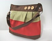 Cross Body Pleated Bag in Colorblock Brown, Green and Burnt Sienna - ready to ship