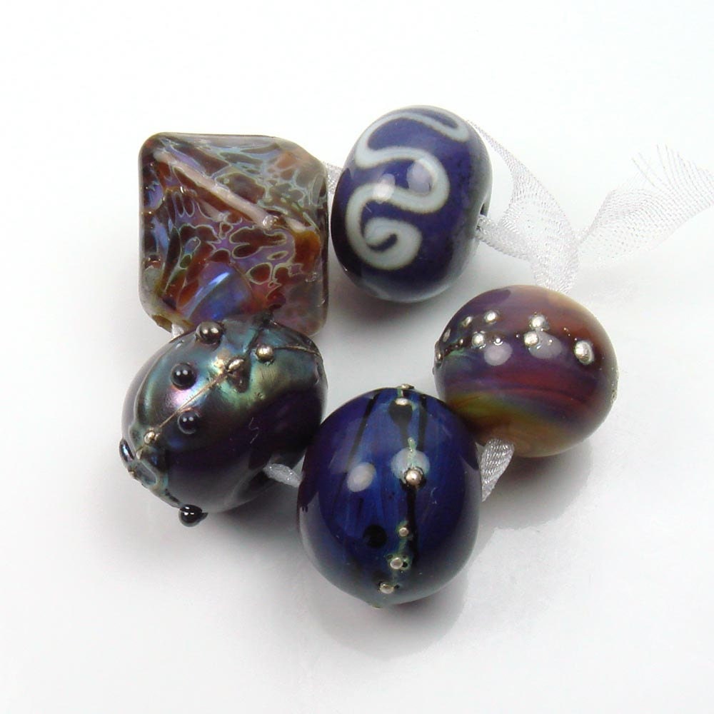 Lampwork beads  -  Eclectics in Purple  -  loose glass beads, violet, silver wire, plum