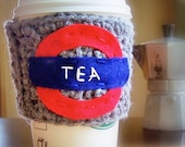 Funny Travel Mug Tea Cozy Tea Cup crochet handmade gray red blue cover