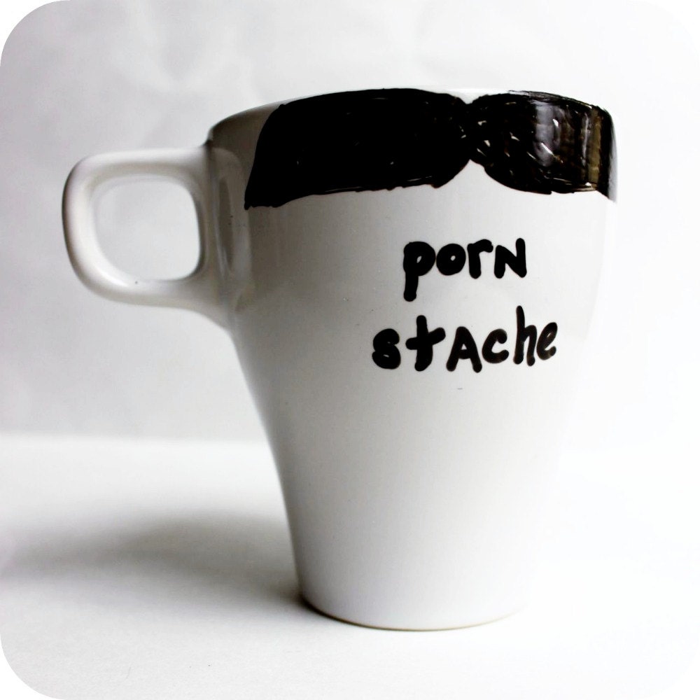 Funny Mug coffee tea cup porn stache black white