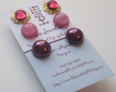 Set of Three Mauve Pink Petite Post Earrings - Mother's Day Gift