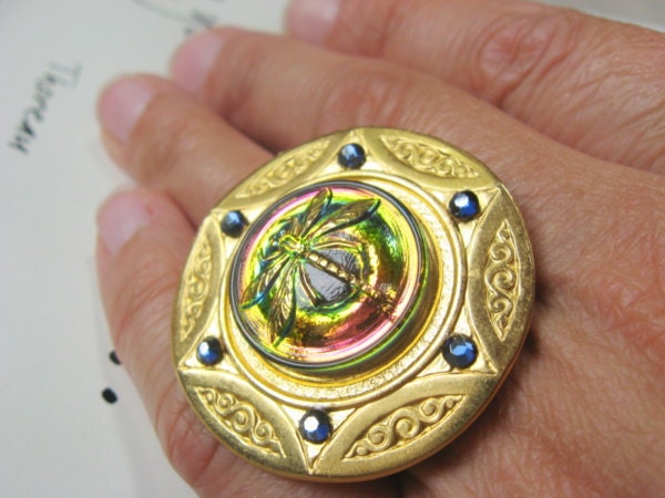 Dragonfly Wings Statement Ring - made with vintage bits and pieces
