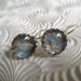 Ride The Wind-Dandelion Seeds Beneath Glass Atop Soft Frosted Sky Blue Background Crown Bezel Leverback Earrings-Symbolizes Happiness