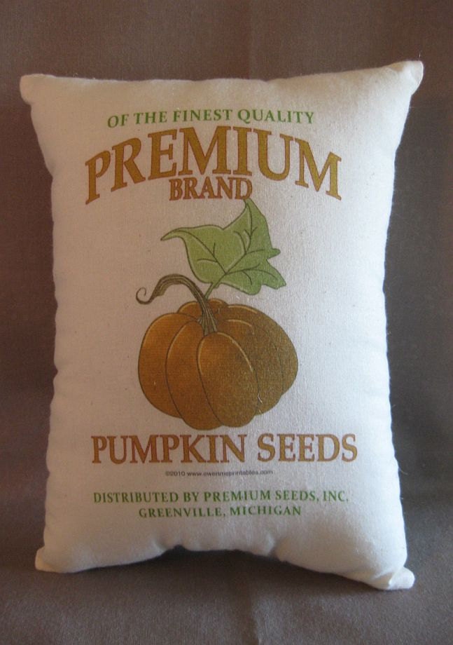 Feed Sack, Pumpkin,   Pumpkin Seeds feedsack Pillow