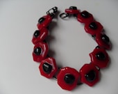 Red Poppy miniature  flowers glass fused  bracelet