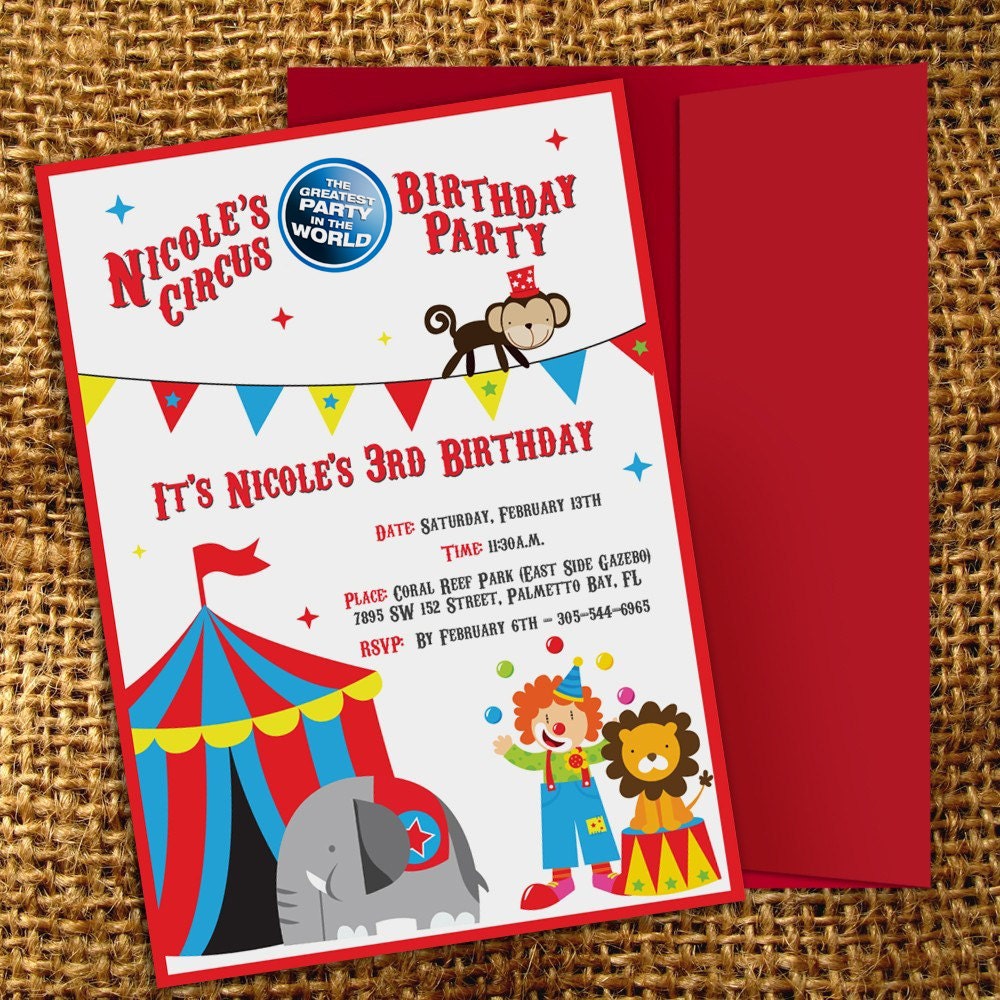 PERSONALIZED Circus Birthday Party Invitation (Digital File)