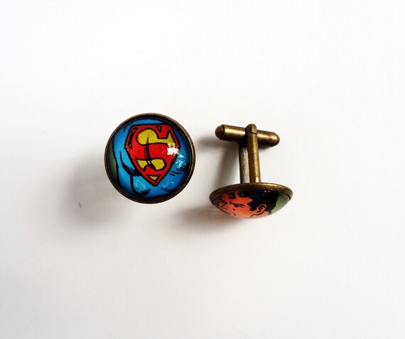 Cuff links, Superman Cufflinks, Fathers Day Cufflinks, Comic Book Accessories