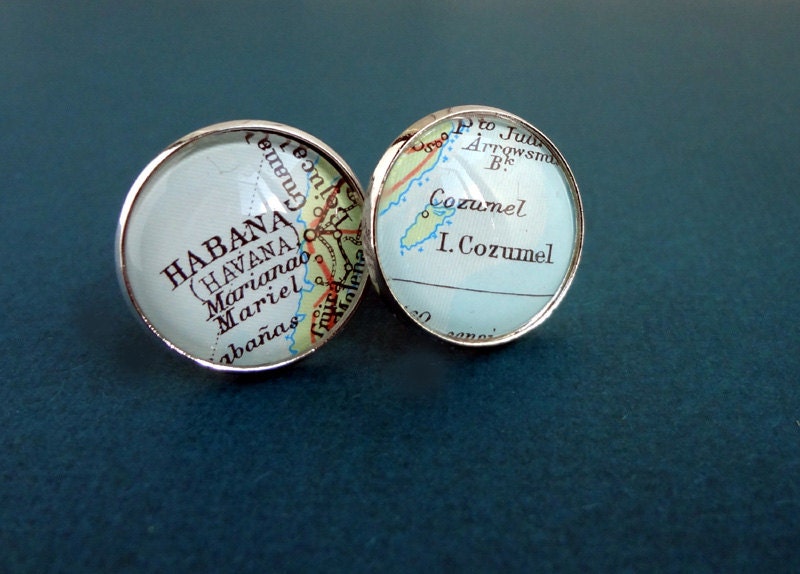 Silver custom cufflinks personalised real vintage maps