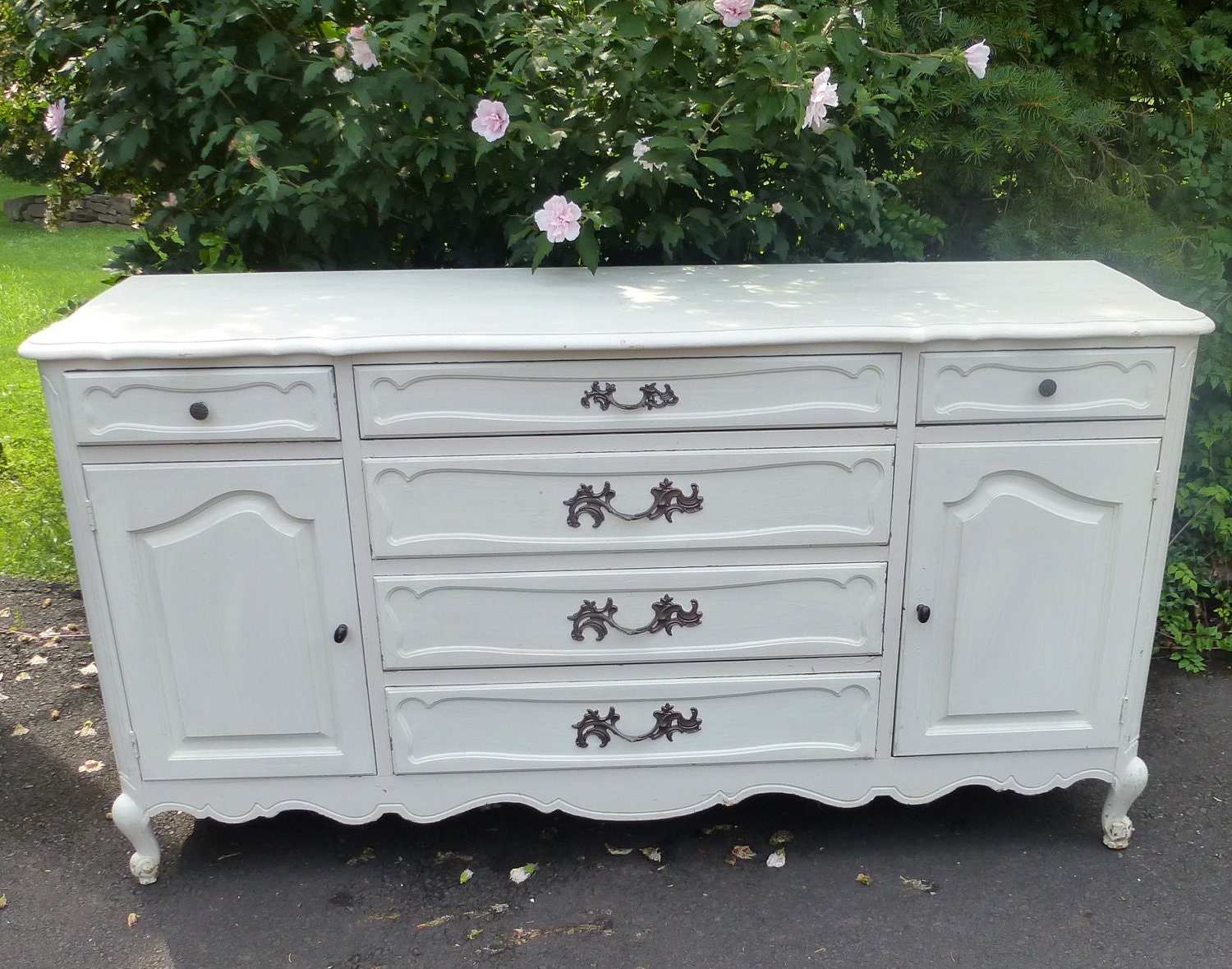 Sideboard Buffet Cottage White Server Vintage Poppy Cottage