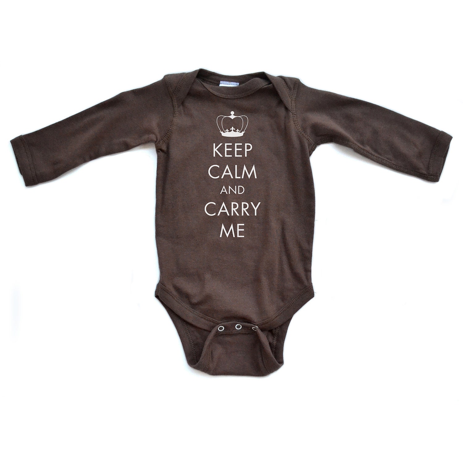 Keep Calm and Carry ME - White Design on Brown or Red Long Sleeve Baby Bodysuit - 0379-4411