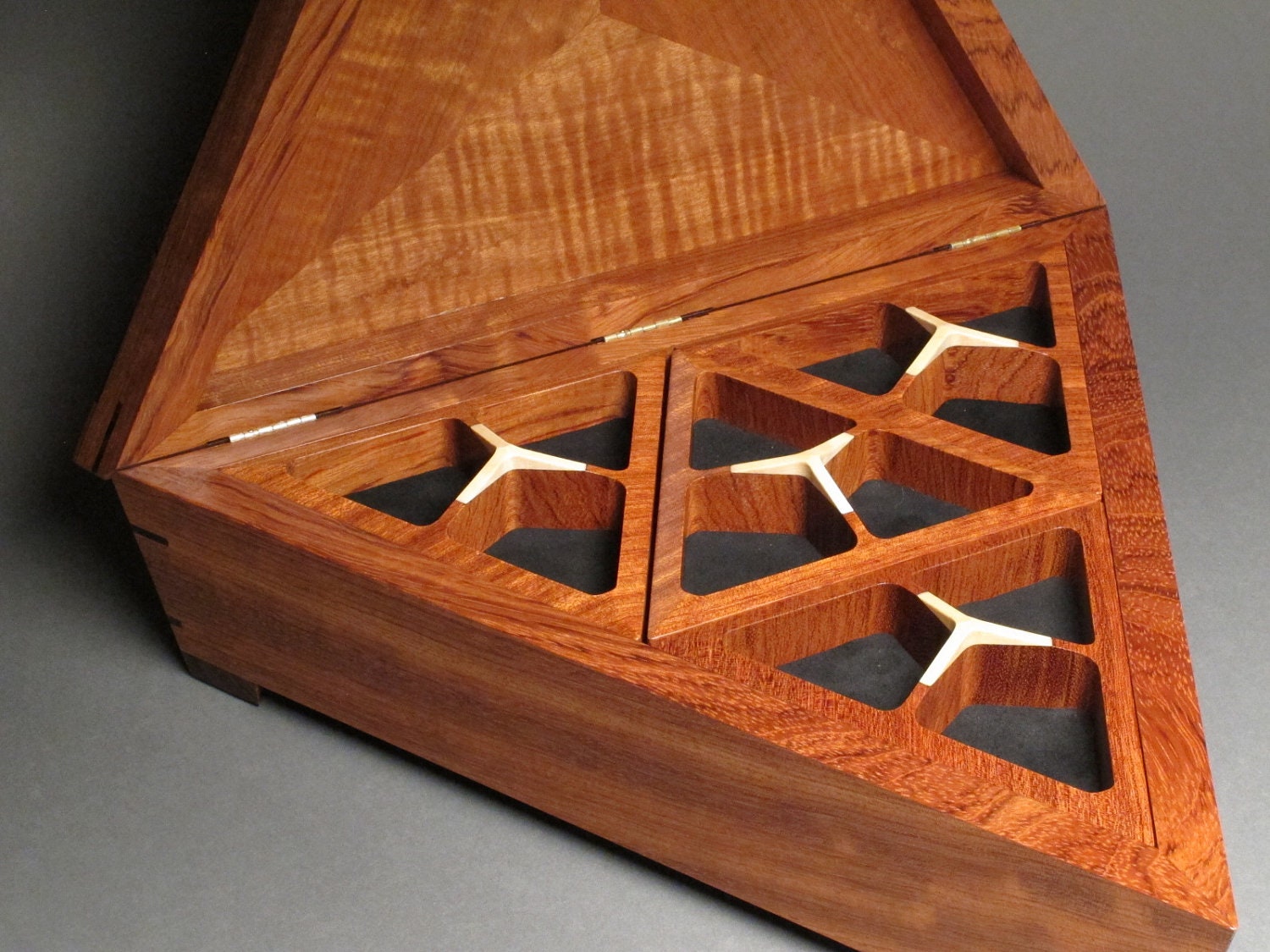 Contemporary Jewelry Box, Abalone Inlay, Removable Trays, 'The Tri-Box'