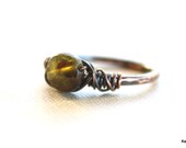 Hammered Copper Green Garnet Gemstone Stacking Ring Copper Wire Wrapped Handmade Jewelry