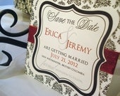 Slightly Sangria Damask Hand Cut Frame Save the Date Card... Sample