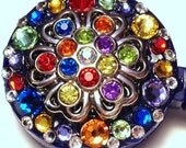Multi-Colored Blue, Green, Purple, Orange, Yellow Rhinestone and Swarovski Crystal Embellished ID Badge Reel