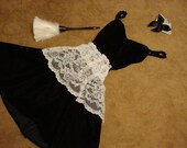 HALLOWEEN Costume FRENCH MAID black velvet dress white apron accessories womens  6
