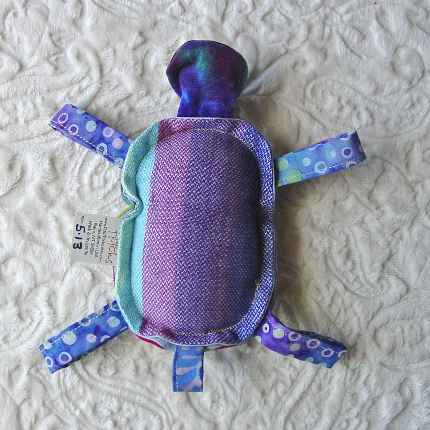 RR Double Rainbow Wrap Scrap Turtle - Attachable Toy -Rattle Toy - Hand Dyed Cotton Velveteen