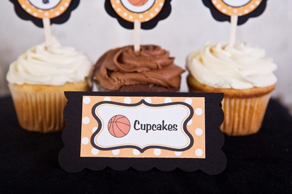 Basketball Theme Food Tents - Menu Cards - Place Cards - Food Signs - Basketball Party & Shower Decorations in Orange and Black (6)