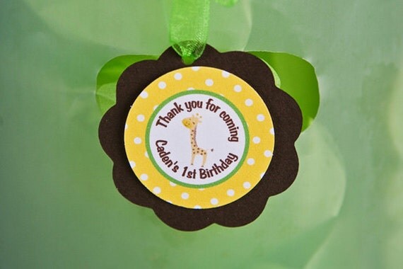 King of the Jungle FAVOR TAGS - Happy Birthday Party Decorations - Monkey, Giraffe and Lion in Green, Yellow & Brown Il_570xn