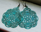 Turquoise Earrings. Filigree Earrings. Patina. Verdigris. Filigree. Statement Earrings. Vintage Inspired. Statement Jewelry. Bohemian. Boho