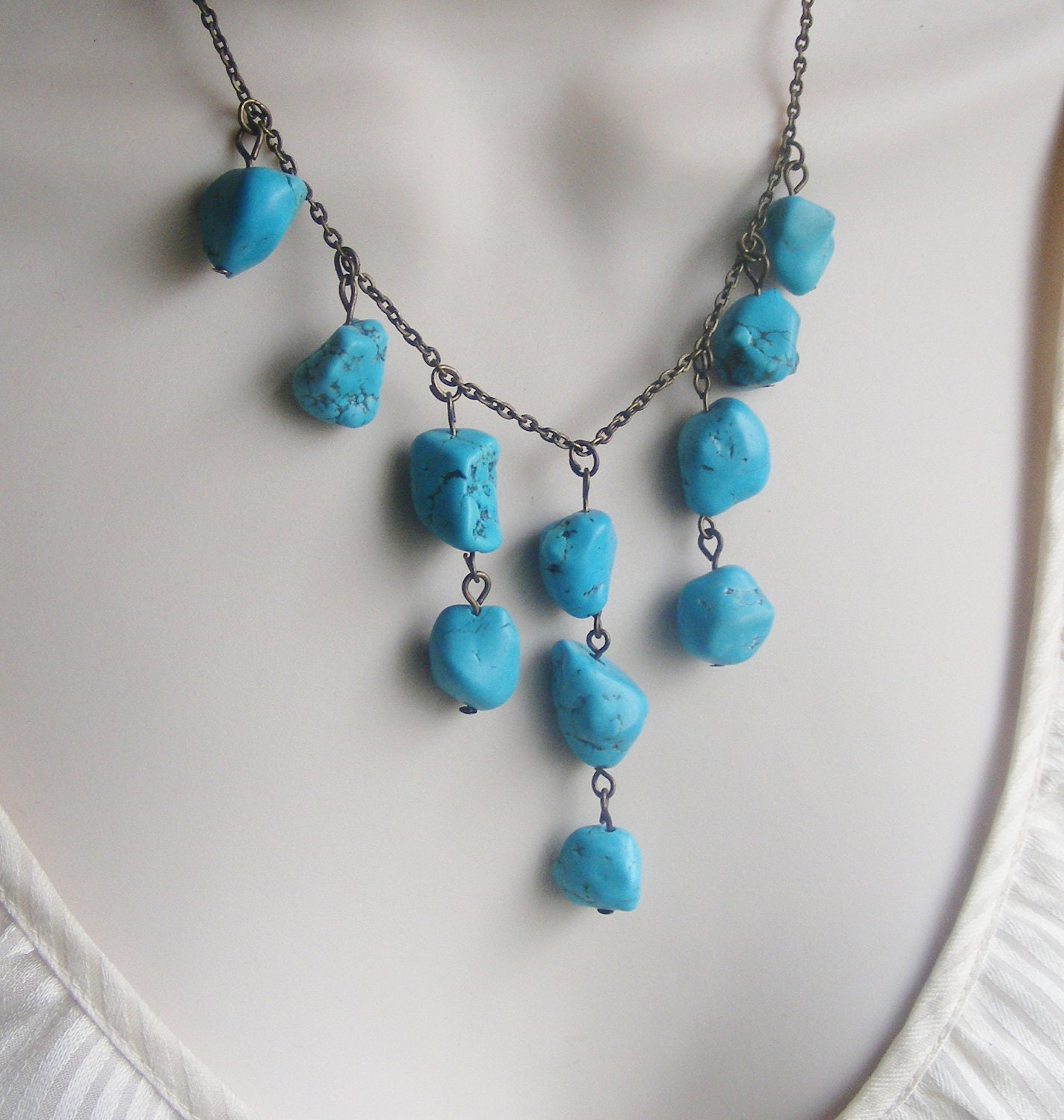 Turquoise Statement Necklace. Bib Necklace. Beaded Necklace. Statement Jewelry. Bridesmaid Necklace. Bridal Jewelry. Turquoise Jewelry