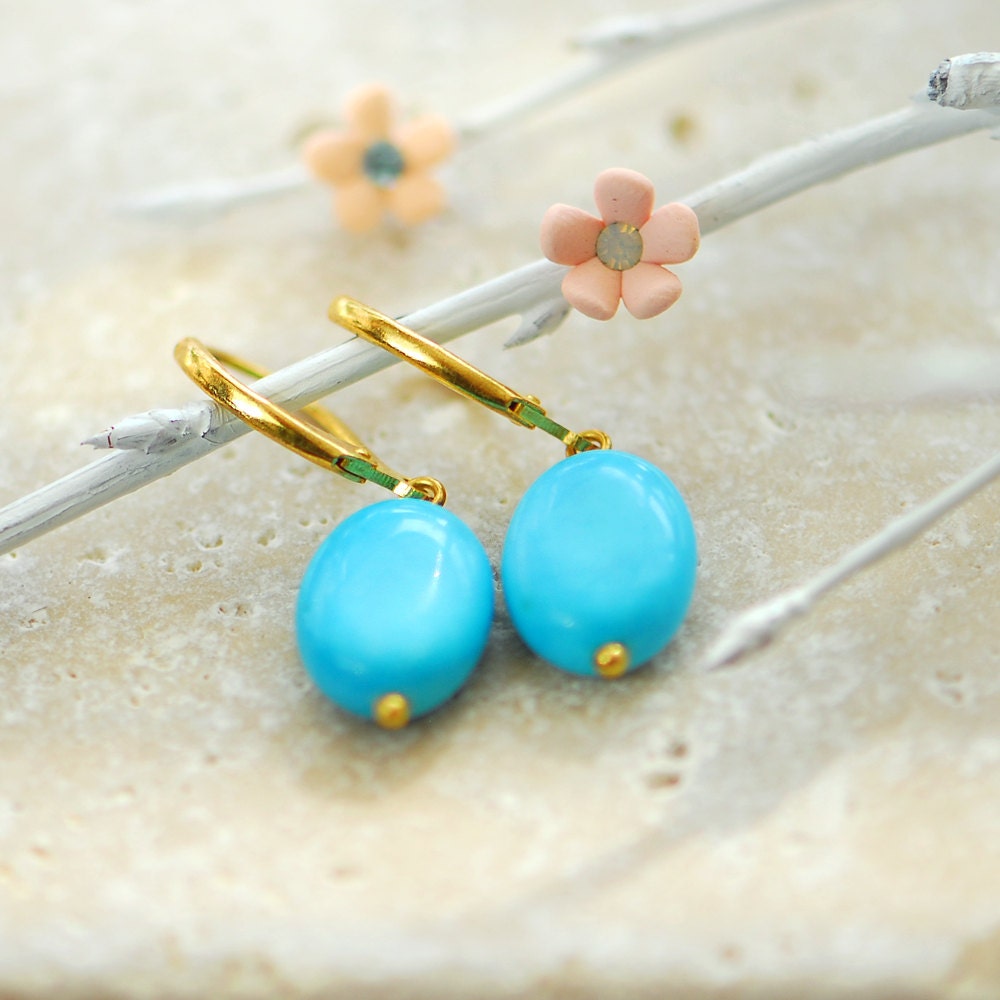 Turquoise earrings,  turquoise gold, turquoise jewellery, turquoise jewelry, Gold turquoise earrings, Blue Turquoise earrings