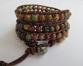 Kira Jasper Beaded Natural  Leather Wrap Bracelet