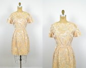 1950s Dress.  Silk Cocktail Dress.  50s Wiggle Dress.  Gold Brocade &  Shimmer