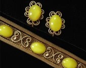 Lemon Yellow Scroll Mesh Bracelet and Earring Demi