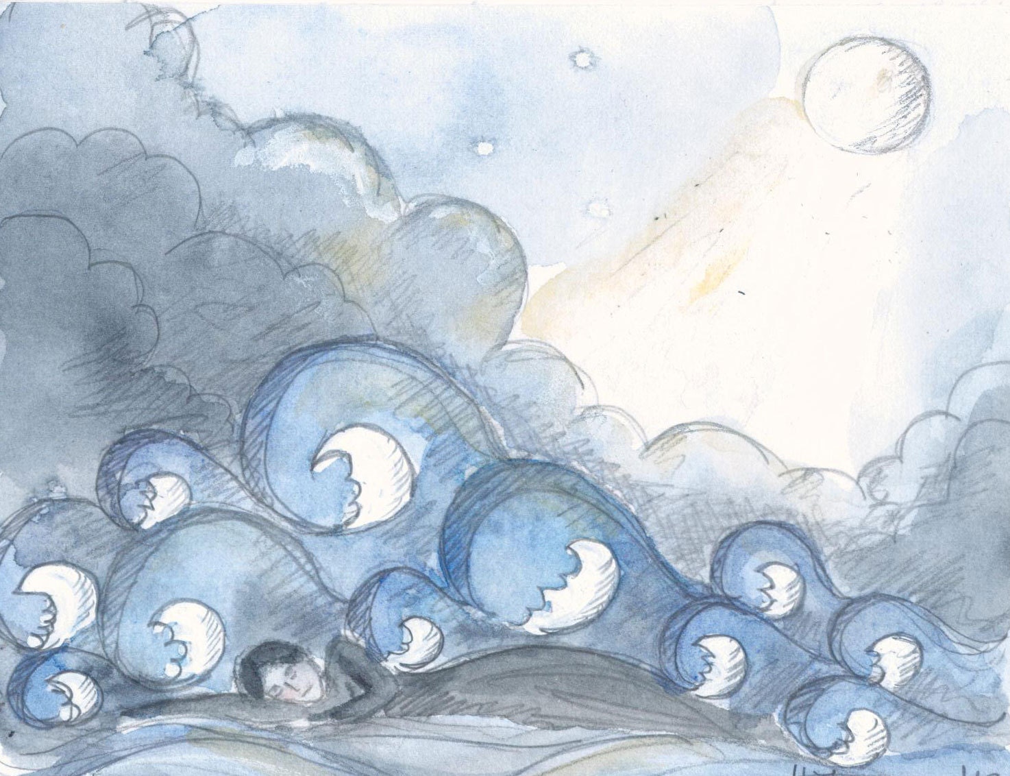 The floods overflowed me.. Original watercolor. Jane Eyre. 4x5.