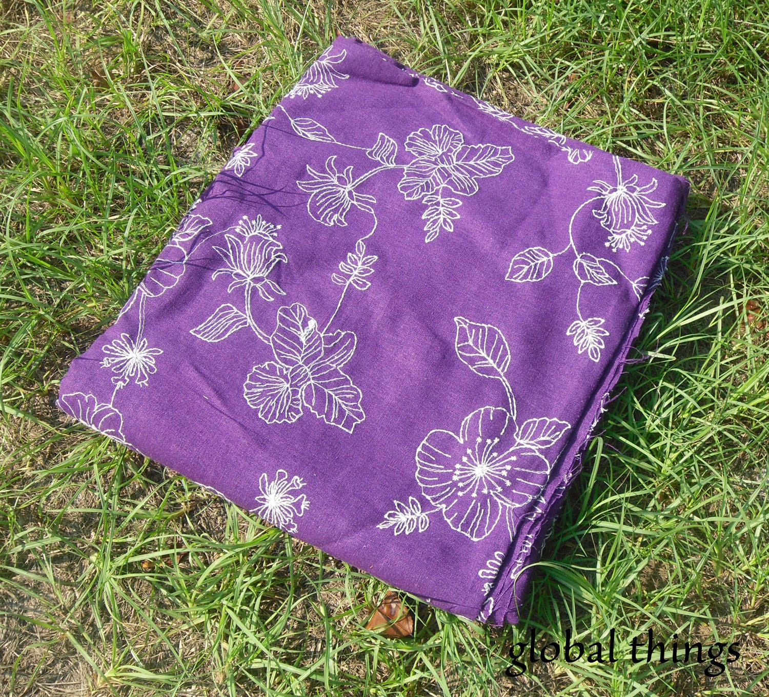 100% Cotton Linen-like Fabric - Embroidered Linen-like Cotton Print - Calgon- Half Yard