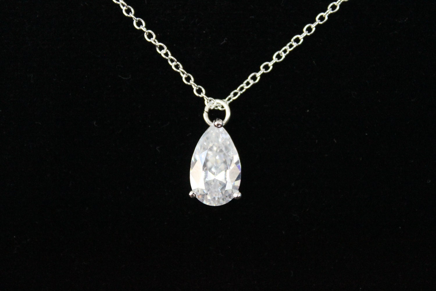 Silver Necklace with CZ teardrop ,Bridesmaid Jewelry, Bridal Jewelry