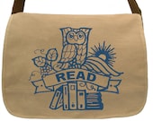 Owl -- Canvas messenger bag -- large field bag -- adjustable strap