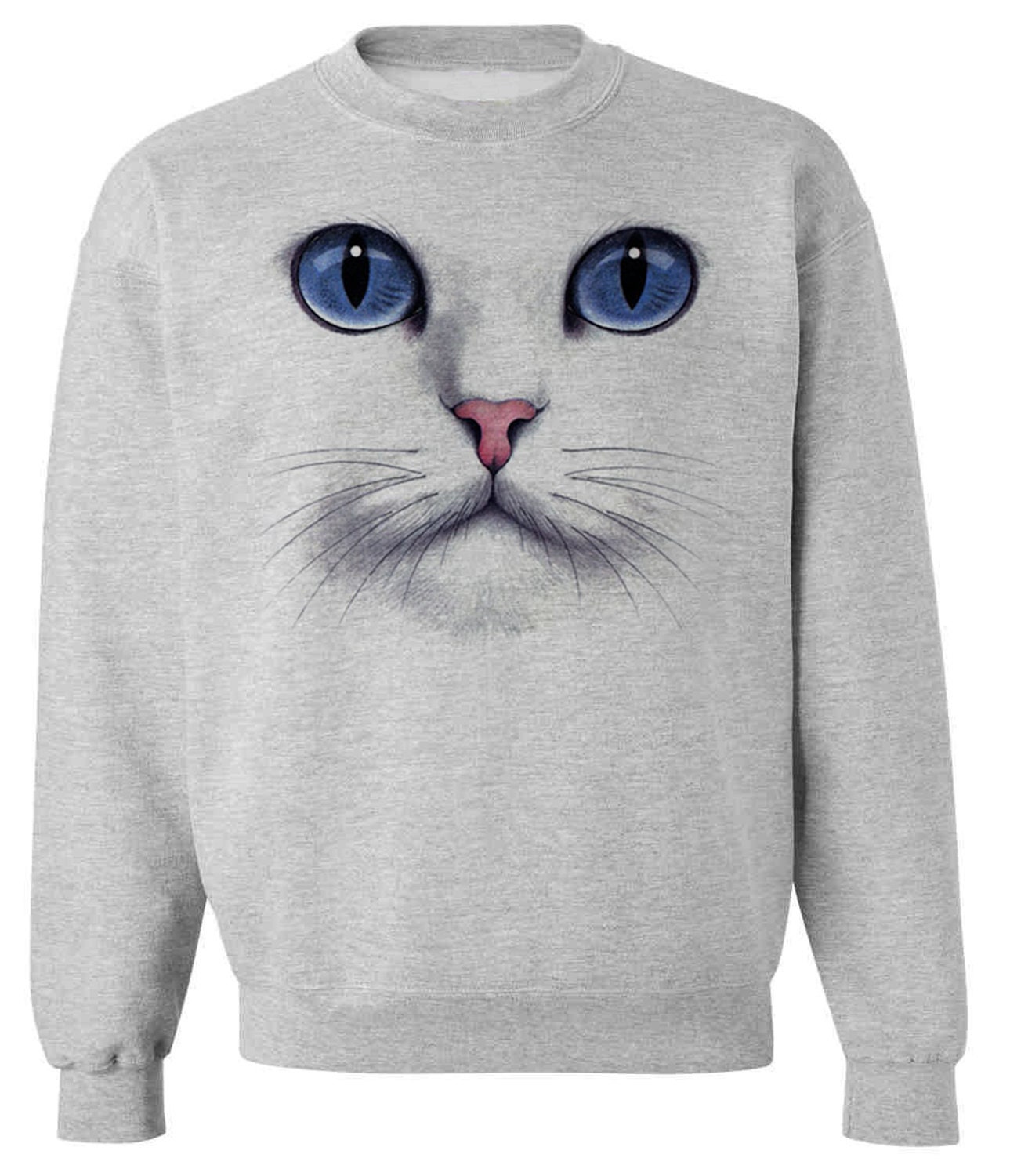 CAT FACE SWEATSHIRT unisex pullover crew neck --  s m l xl xxl xxxl