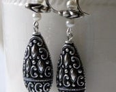 Manzanita Handmade Beaded Earrings Baroque Antique Silver Teardrop Pearl Topper