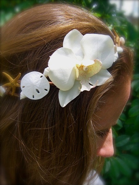 Bridal Head Wreath Hair Piece-Beach Weddings, Floral Crown, Mermaids, Seashells, Weddings, Orchid Tropical Head Wreath, Unique Weddings