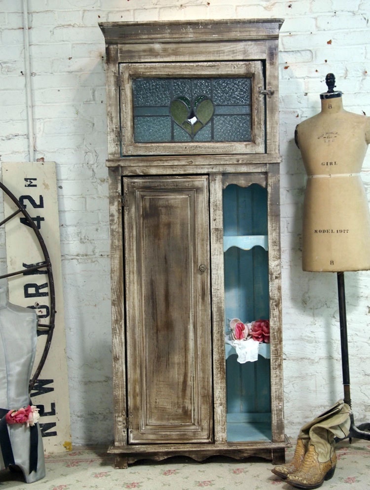 Painted Cottage Chic Shabby Aqua Handmade Farmhouse Cabinet CC378