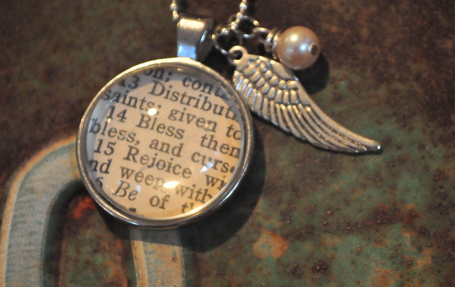Vintage Bible Verse Pendant Necklace Romans 12 14