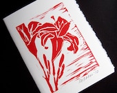 Handmade Card - Red Daylilies with White Envelope - Large