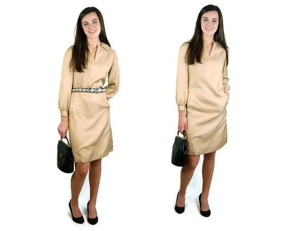 1960s silk dress, Charles Cooper dress, gold silk dress, career dress, Size M