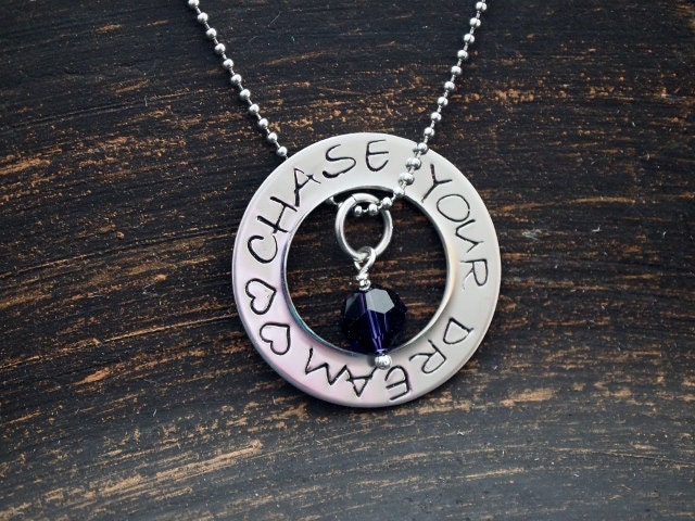 Chase Your Dream-- Charm Necklace, Washer Charm Necklace, Chase Your Dream Pendant