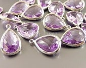 5060R-LA (BULK 6 pcs) Lavender / Rhodium Faceted long teardrop glass pendants