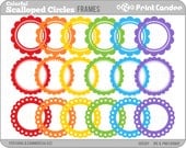 Colorful Scalloped Circle Frames - BUY 2 GET 2 FREE - Personal and Commercial Use - digital clipart frames clip art cute modern