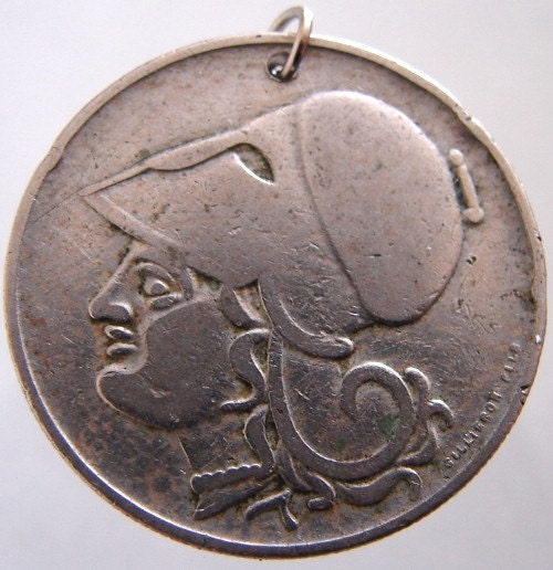 1926 GREEK ATHENA CHARM 2 Drachmas Godess Athena Copper nickel Coin wisdom Charm