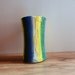 Blue Vase / yellow green white striped vase / painted home decor