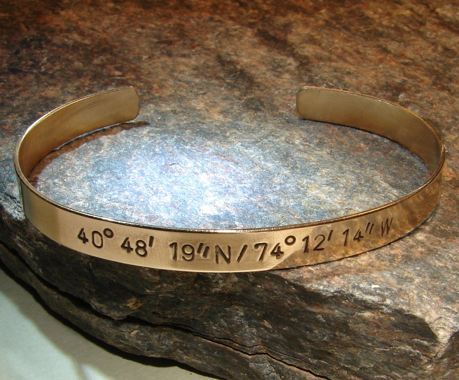 Latitude longitude cuff bracelet in bronze personalized with your own coordinates