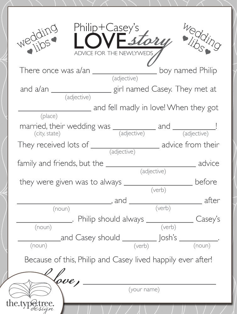 Wedding Mad Libs - DIY Printable pdf file