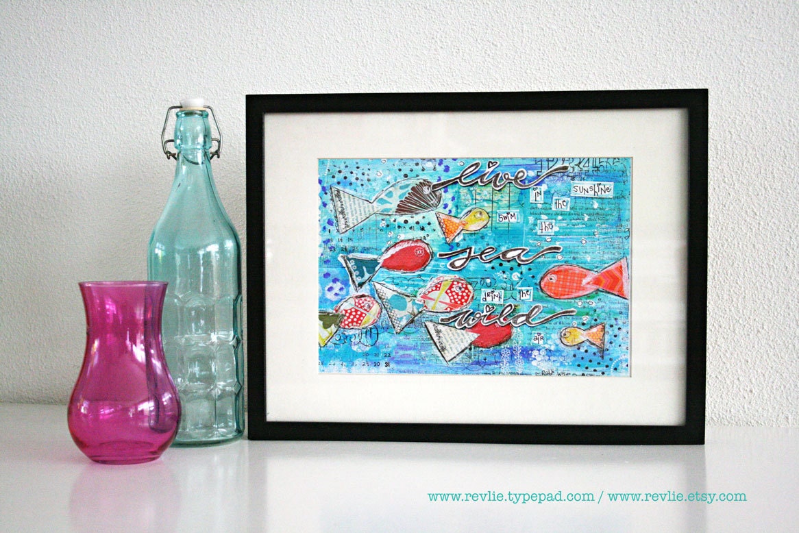 Mixed Media 8,5 x 11 Art Print of original canvas "Live in the sunshine...", lovely home decor