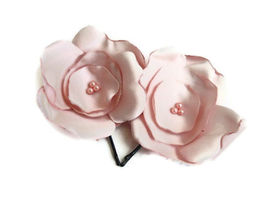 Pastel pink rose hair accessory, fabric flower ,hair clips, prom,hair flower - seragun