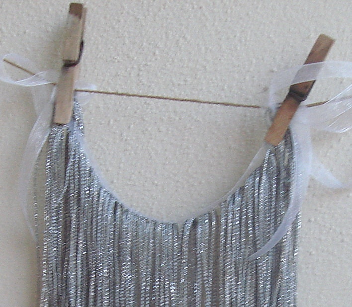 Lame bright gray long Fringe Necklace, two layered