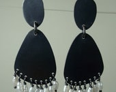 Black Sterling Silver and Freshwater Pearl 'Pebble' Earrings